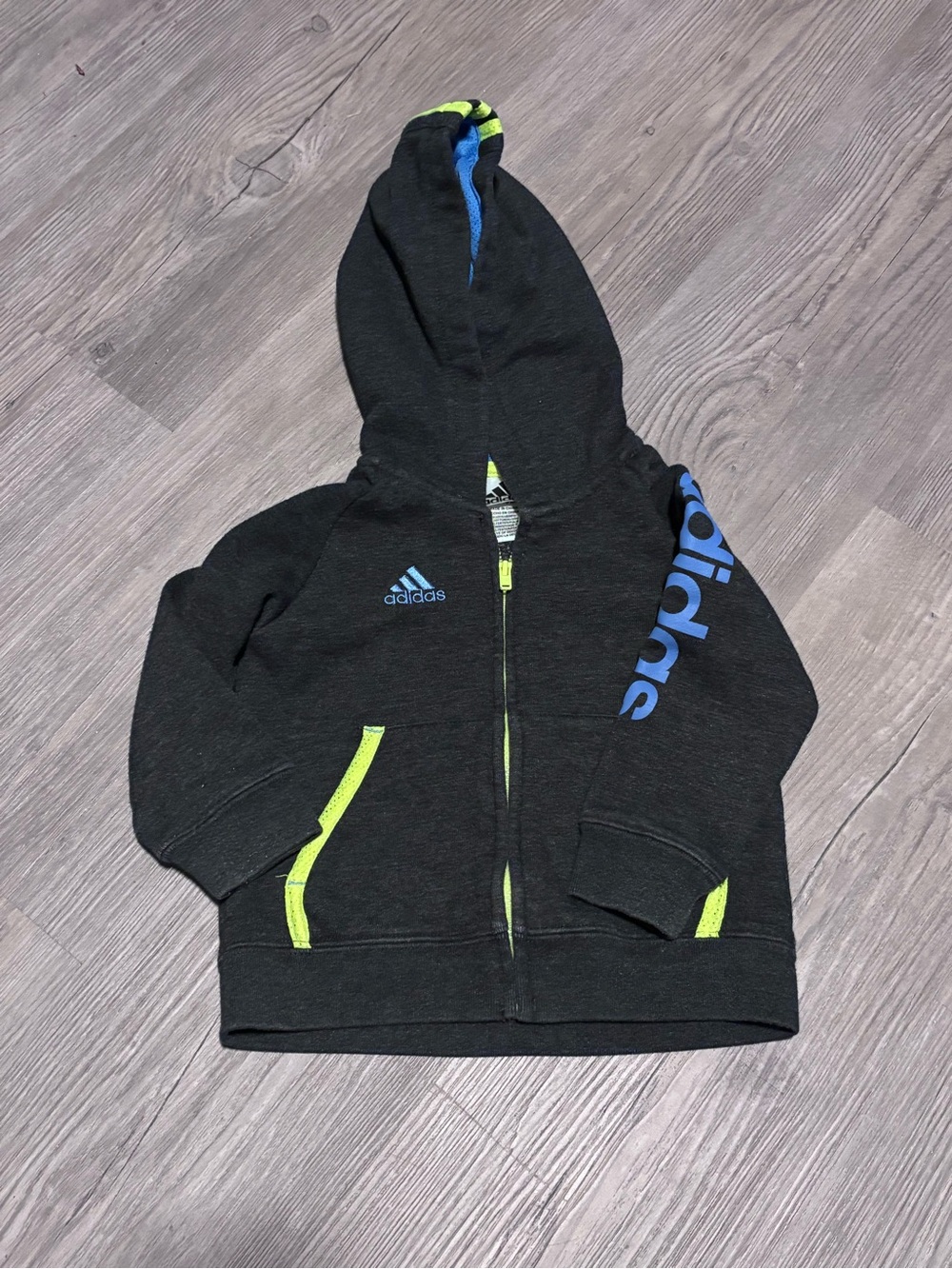 adidas Black Hoodie with Blue Logo and Neon Yellow Trim
